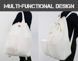 100% Breathable Cotton Canvas Laundry Backpack Bags with Drawstring Closure & Shoulder Straps & 2 Handles, Washable in Machine, Good for Laundromat, Clean Store, College Dormitory, Travel Duffel Bag