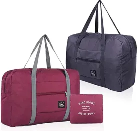 2 Pack Foldable Travel Bag Waterproof Travel Duffel Bag,Women Ladies Man Canvas Weekender Bag Overnight Carry-on Tote Duffel in Trolley Handle (Black&Rred)