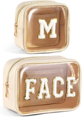 2 PCS Clear Makeup Bag Small Cosmetic Bag Beige Mini Makeup Bag Waterproof Small Makeup Bag for Purse Travel Toiletry Bag for Women