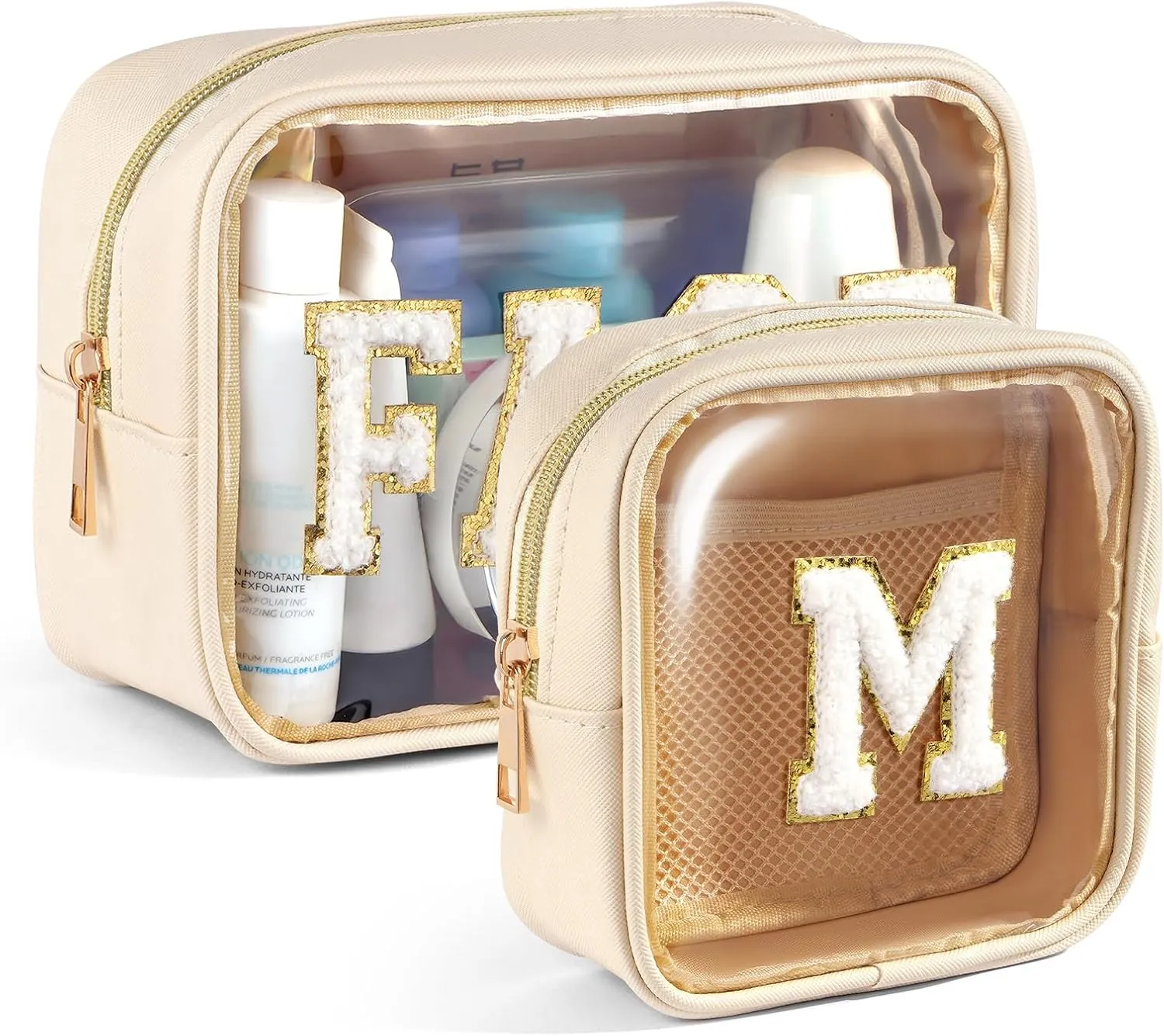 2 PCS Clear Makeup Bag Small Cosmetic Bag Beige Mini Makeup Bag Waterproof Small Makeup Bag for Purse Travel Toiletry Bag for Women