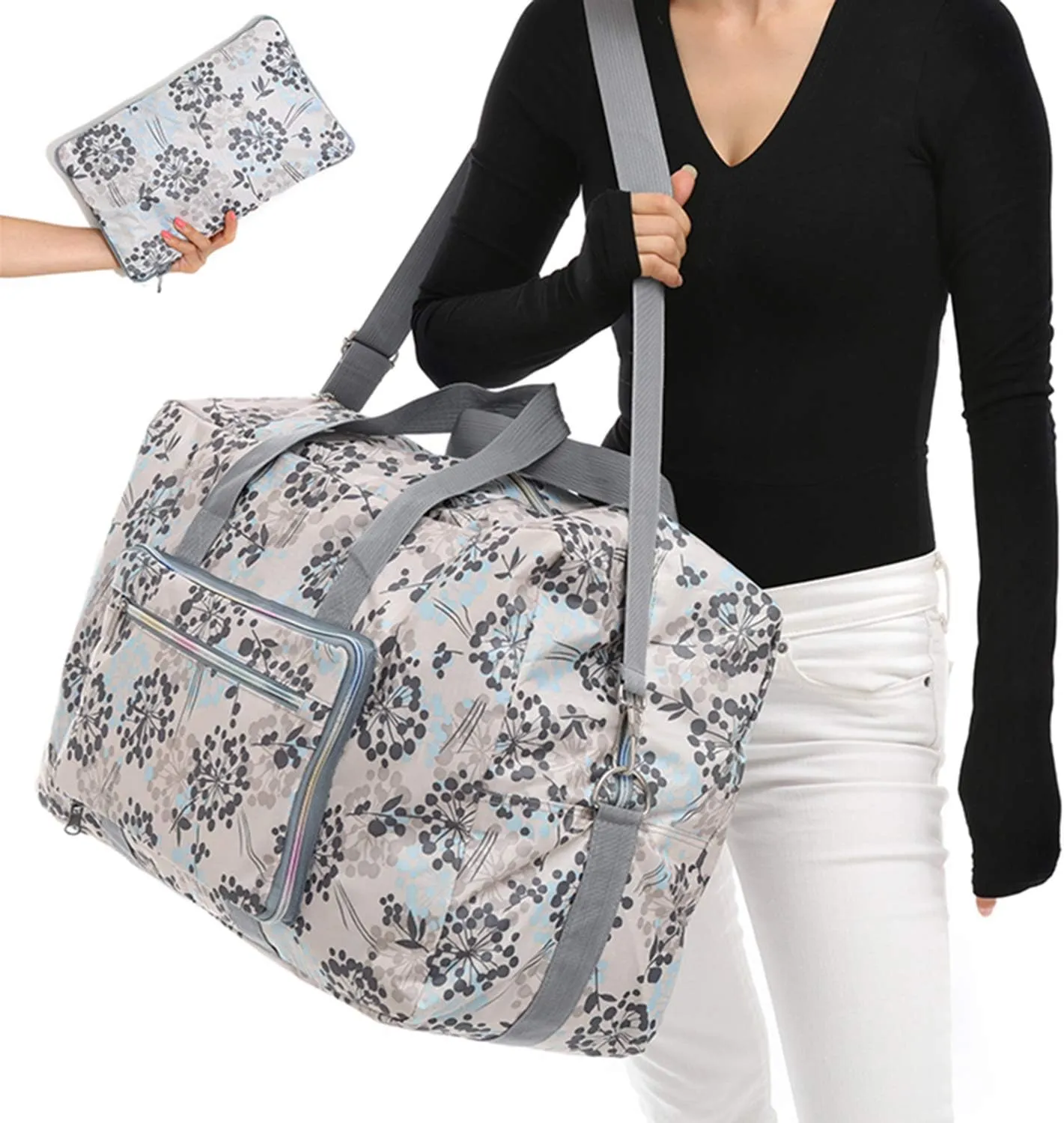 22" Foldable Large Travel Duffel Duffle Bag Sports Gym Tote Bag For Women Overnight Carryon Weekend Bag Shoulder Bag Water Resistant