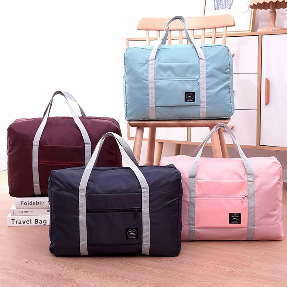 4PCS Travel Duffle Bag Tote Carry on Bag Nylon Lightweight Foldable Travel Bag Water Resistant Sports Gym Duffle Weekender Overnight Bag (Red Pink Blue Green 4 Pe bag)