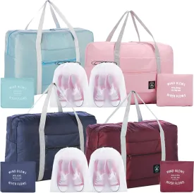 4PCS Travel Duffle Bag Tote Carry on Bag Nylon Lightweight Foldable Travel Bag Water Resistant Sports Gym Duffle Weekender Overnight Bag (Red Pink Blue Green 4 Pe bag)
