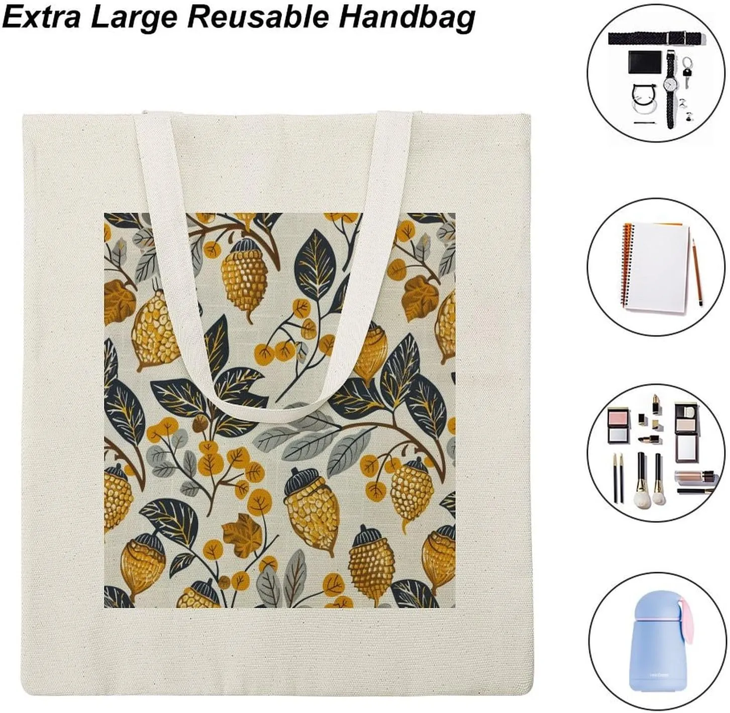 Acorns Grey Tote Bag for Women for Shopping Grocery Work Autumn Harvest Thanksgiving Travel Beach Bag