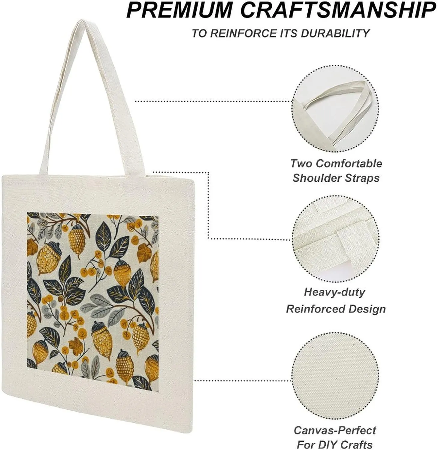 Acorns Grey Tote Bag for Women for Shopping Grocery Work Autumn Harvest Thanksgiving Travel Beach Bag