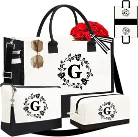 Adyoung Monogrammed Tote Bags, 3PCS Initial Personalized Monogram Tote Bags for Women, Birthday Gifts Tote Letter Canvas Bag