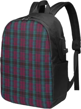 Alma College Tartan Usb Travel Laptop Backpack  Durable Polyester Backbag With Charging Port & Headphone Jack