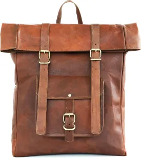 ANUENT Roll Top Leather Backpack for Men and Women Vintage Brown Large Laptop and Travel Bag Best Rucksack for Work, Adventure, and Business Leather Bookbag