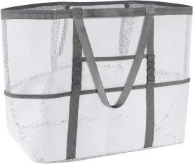 Ayieyill Mesh Beach Bag Tote Bag for Women, Foldable Swim Large Beach Tote Bag with Zipper Pockets Waterproof Sandproof
