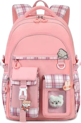 Backpack for Teens, Backpack for School, Bookbag for Primary Elementary with Accessories, Pink