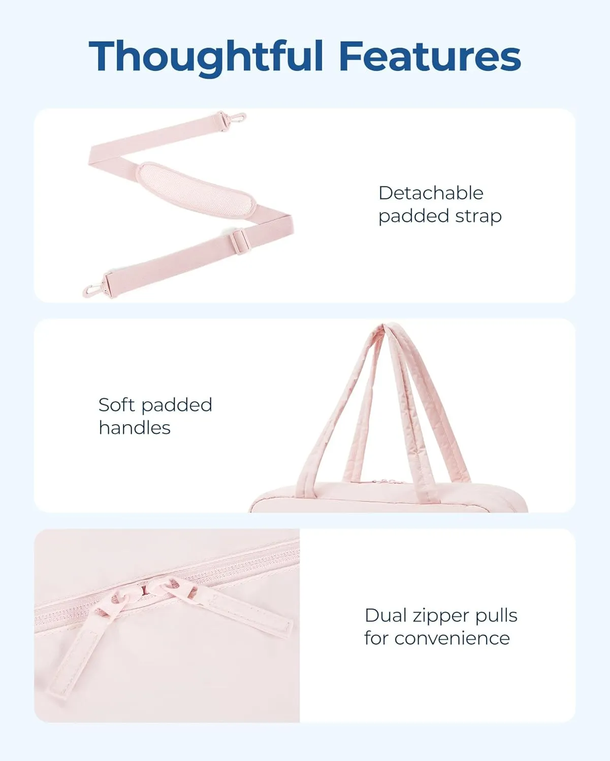 BAGSMART Travel Duffle Bag Gym Bag for Women, 31L Puffer Tote Bag Quilted Laptop Carry on, Weekender Overnight Bag Organizer Duffel Bag for Travel, Pink