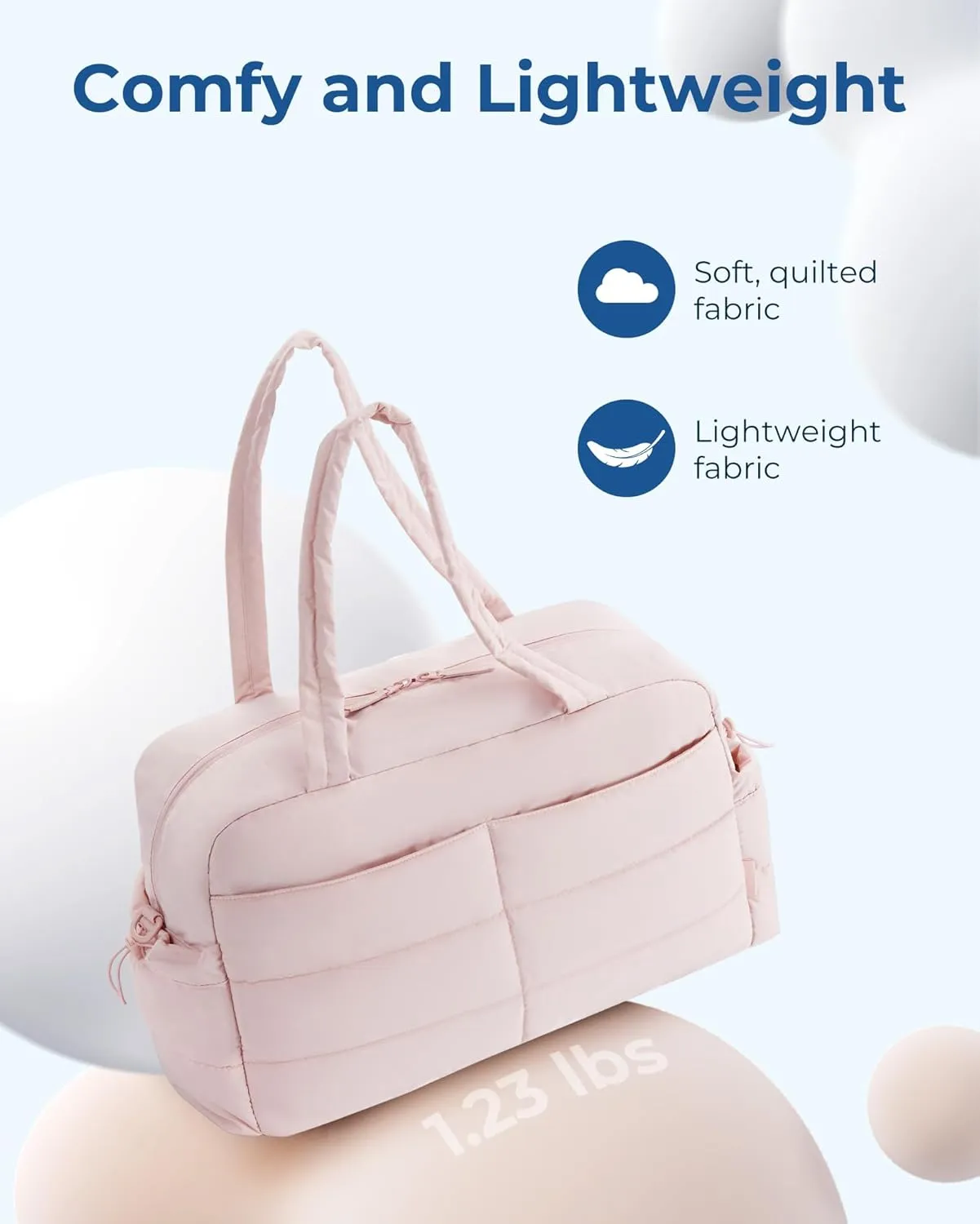 BAGSMART Travel Duffle Bag Gym Bag for Women, 31L Puffer Tote Bag Quilted Laptop Carry on, Weekender Overnight Bag Organizer Duffel Bag for Travel, Pink