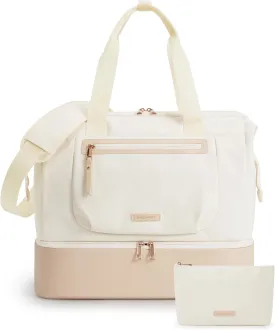 BAGSMART Weekender Bag for Women - 35L Carry On with Shoe Compartment, TSA-Free Travel Duffle, Large Overnight Hospital Bag, Beige