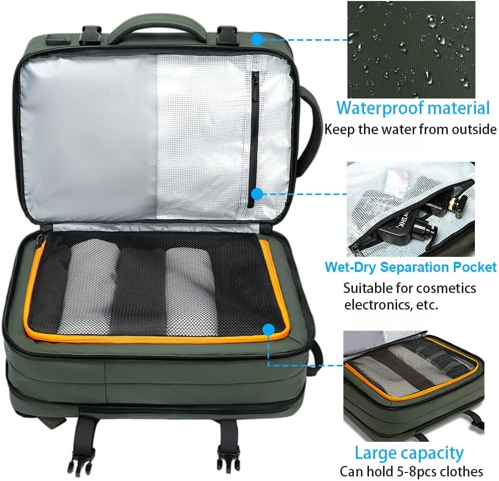 BANGE Carry-on Backpack, 45L Expandable Travel Backpacks,Weekend Backpack Briefcase,Waterproof Laptop Backpack Fits For 17.3 Laptop