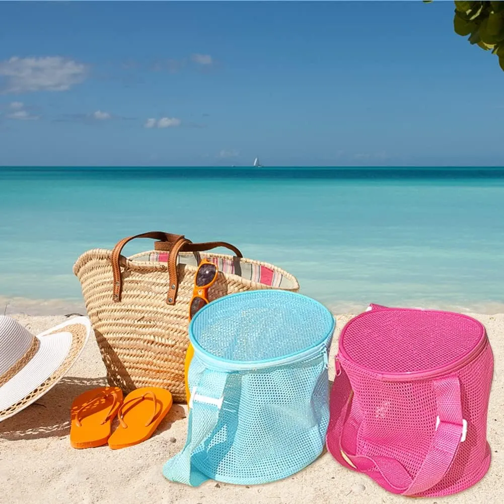 Beach Toy Shell Mesh Bag Shell Bag Shell Collecting Bag Sea Storage Shell Bag, Shell bag for Picking Up Shell Collecting Bucket Bags with Adjustable Shoulder Strap for Kids (Blue)