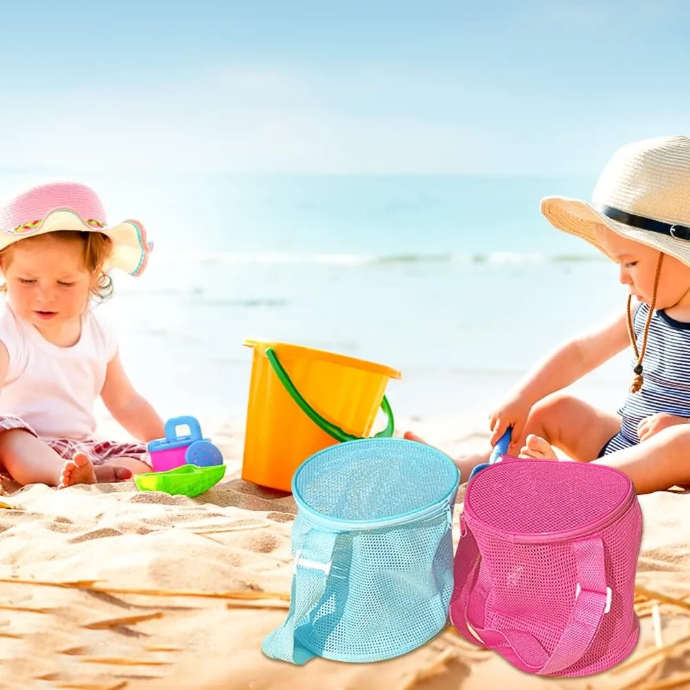 Beach Toy Shell Mesh Bag Shell Bag Shell Collecting Bag Sea Storage Shell Bag, Shell bag for Picking Up Shell Collecting Bucket Bags with Adjustable Shoulder Strap for Kids (Blue)