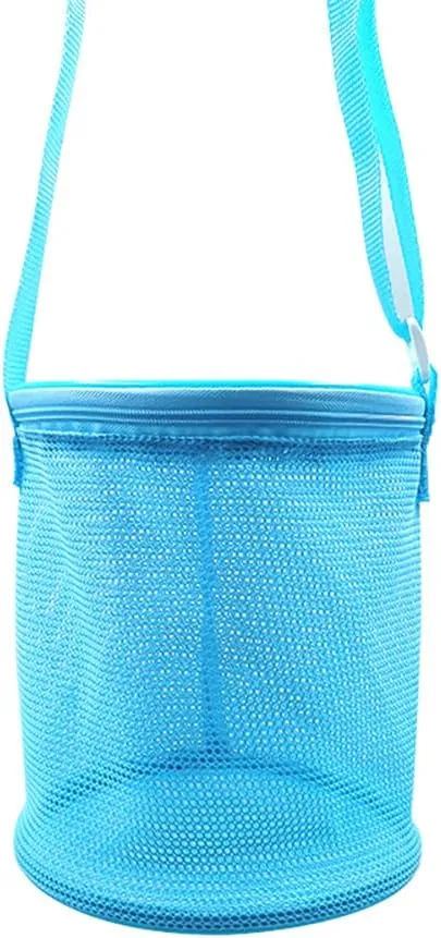 Beach Toy Shell Mesh Bag Shell Bag Shell Collecting Bag Sea Storage Shell Bag, Shell bag for Picking Up Shell Collecting Bucket Bags with Adjustable Shoulder Strap for Kids (Blue)