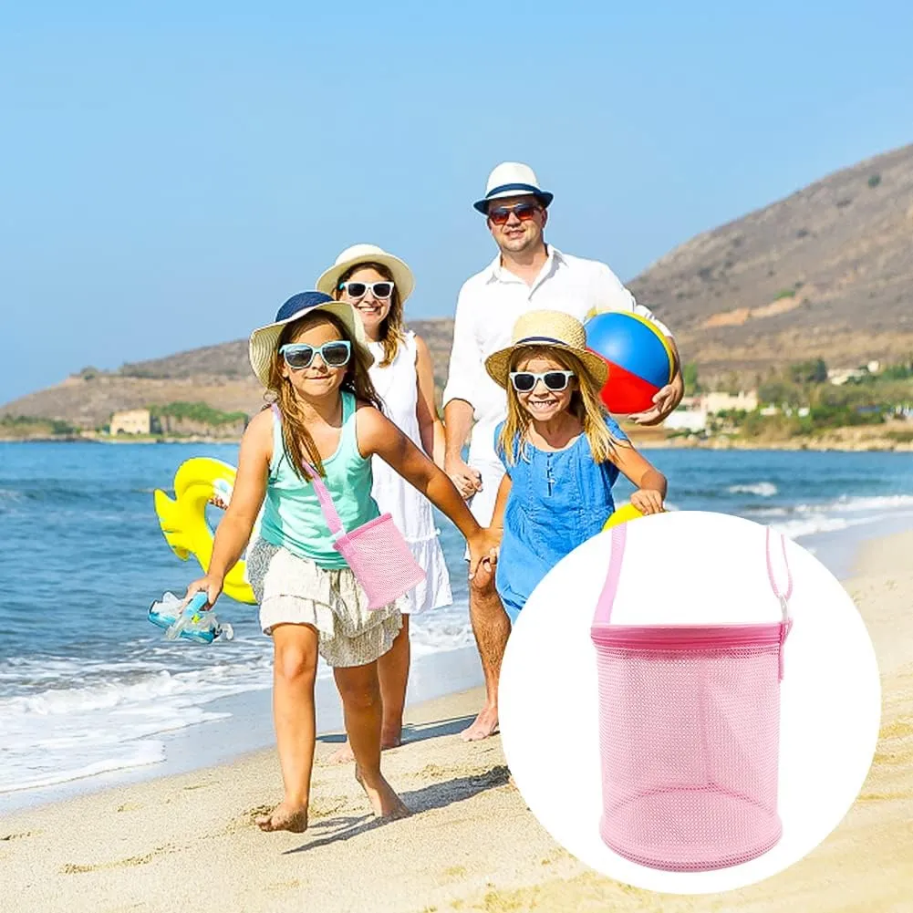 Beach Toy Shell Mesh Bag Shell Bag Shell Collecting Bag Sea Storage Shell Bag, Shell bag for Picking Up Shell Collecting Bucket Bags with Adjustable Shoulder Strap for Kids (Blue)