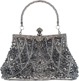 Beaded Purse Bags and Clutch- Evening Bags Wedding Women's Elegant and Stylish Handbag Collection- (black)