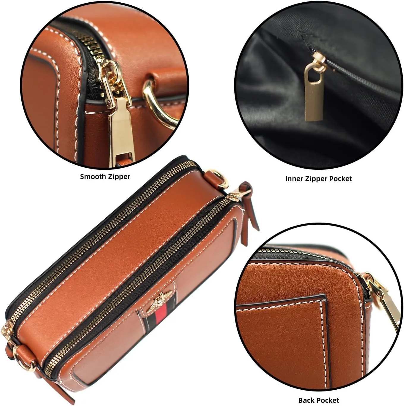 Beatfull Designer Bee Crossbody Purse for Women PU Leather Shoulder Handbag Camera Clucth