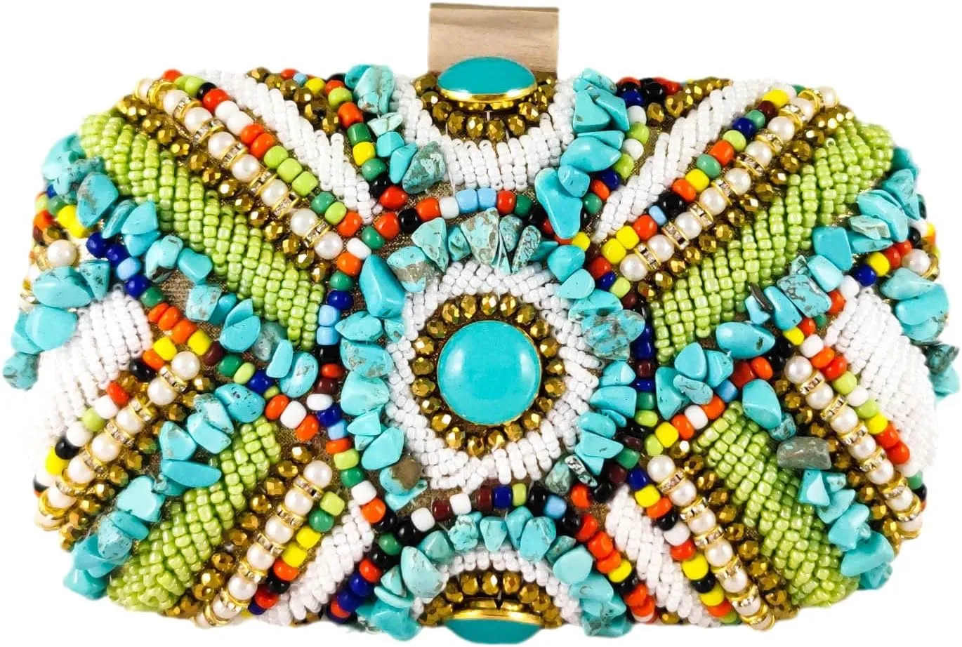 Boutique De FGG Vintage Women Beaded Evening Bags and Clutches Bridal Pearl Clutch Purse Wedding Party Bride Handbag,Mini
