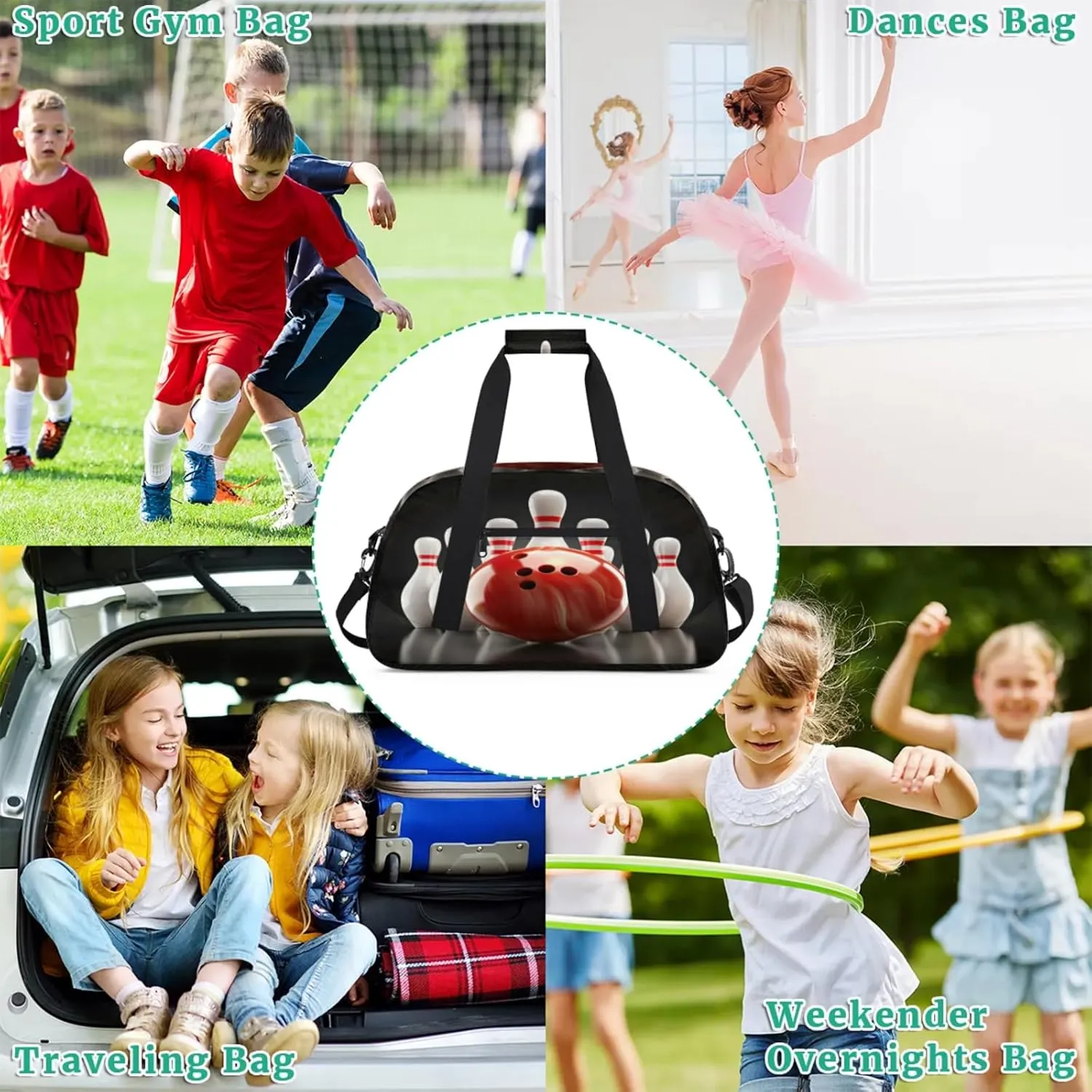 Bowling Ball Gym Bag for Women Men, Sports Travel Duffel Bag Lightweight Workout Bag Carry On Overnight Weekender Bag