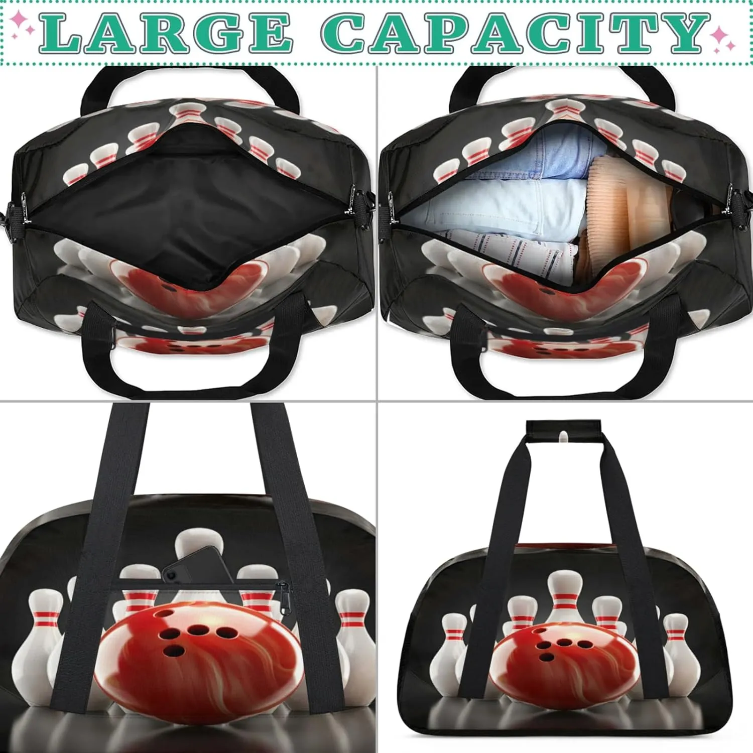 Bowling Ball Gym Bag for Women Men, Sports Travel Duffel Bag Lightweight Workout Bag Carry On Overnight Weekender Bag