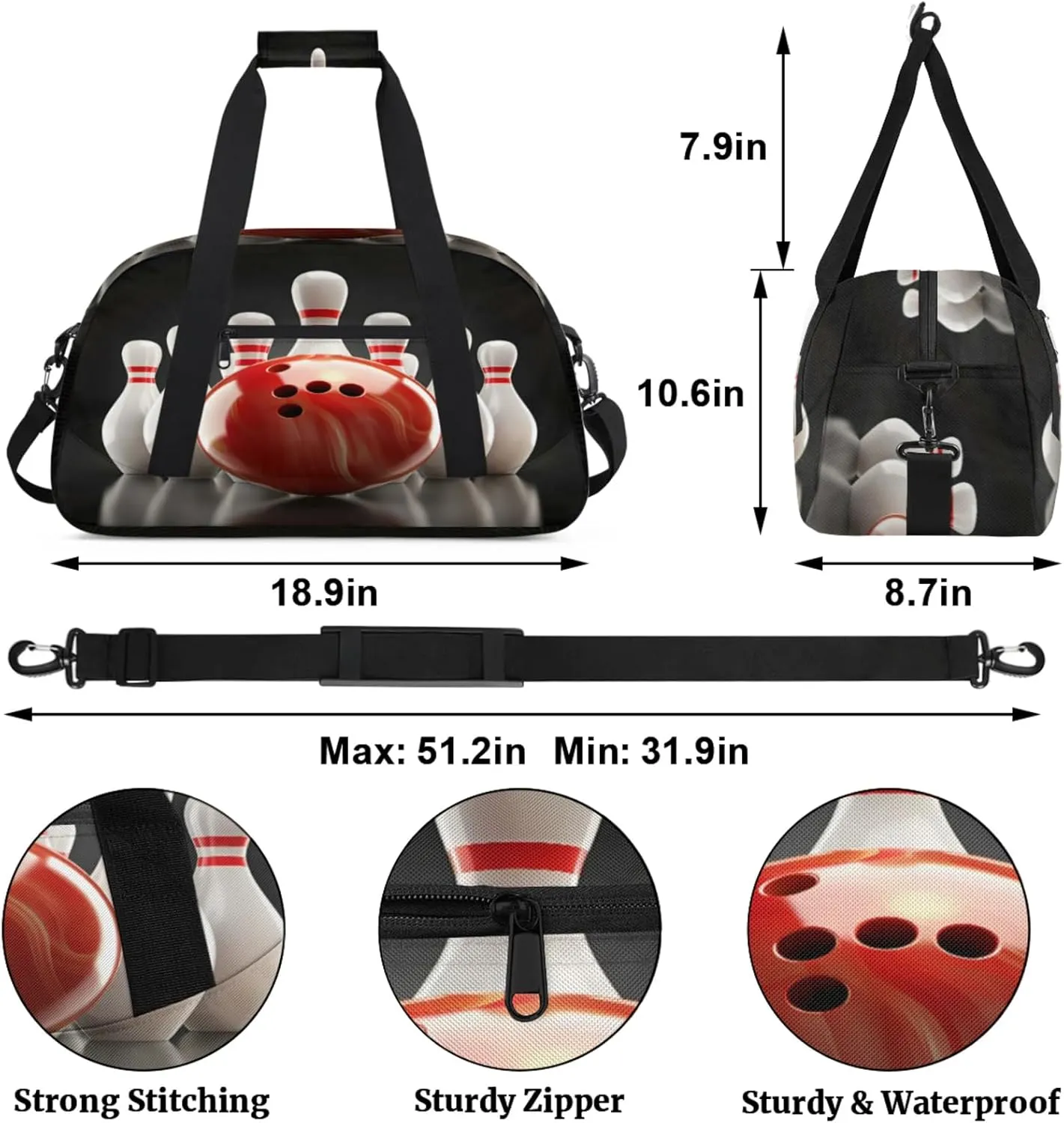 Bowling Ball Gym Bag for Women Men, Sports Travel Duffel Bag Lightweight Workout Bag Carry On Overnight Weekender Bag
