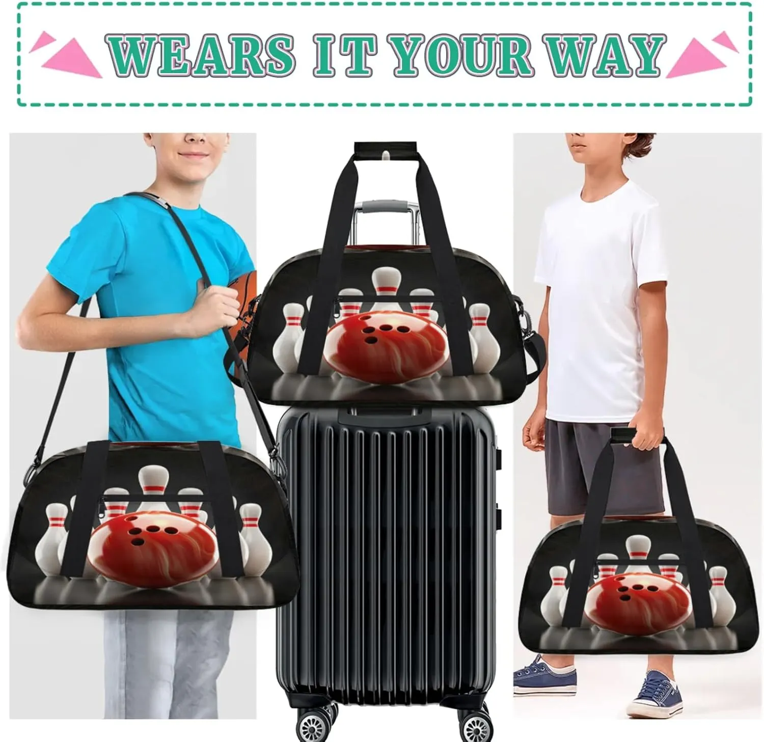 Bowling Ball Gym Bag for Women Men, Sports Travel Duffel Bag Lightweight Workout Bag Carry On Overnight Weekender Bag