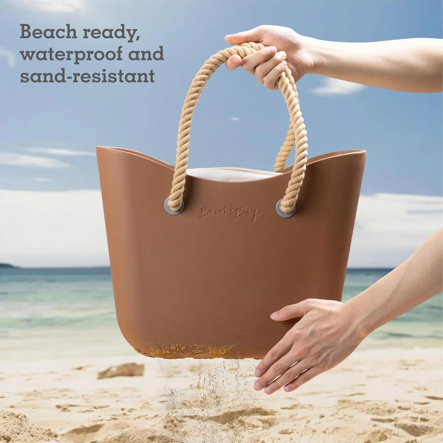 Brook   Bay Beach Bag Rubber Tote Bag with Zipper - Travel Bag, Beach Bags Waterproof Sandproof, Beach Bag for Women