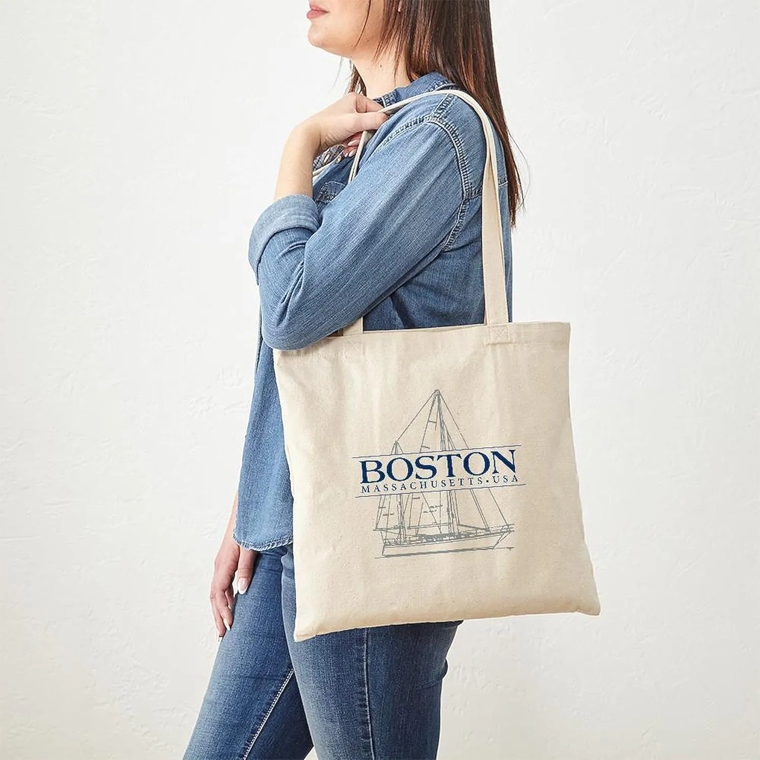 CafePress Boston Tote Bag Natural Canvas Tote Bag, Reusable Shopping Bag