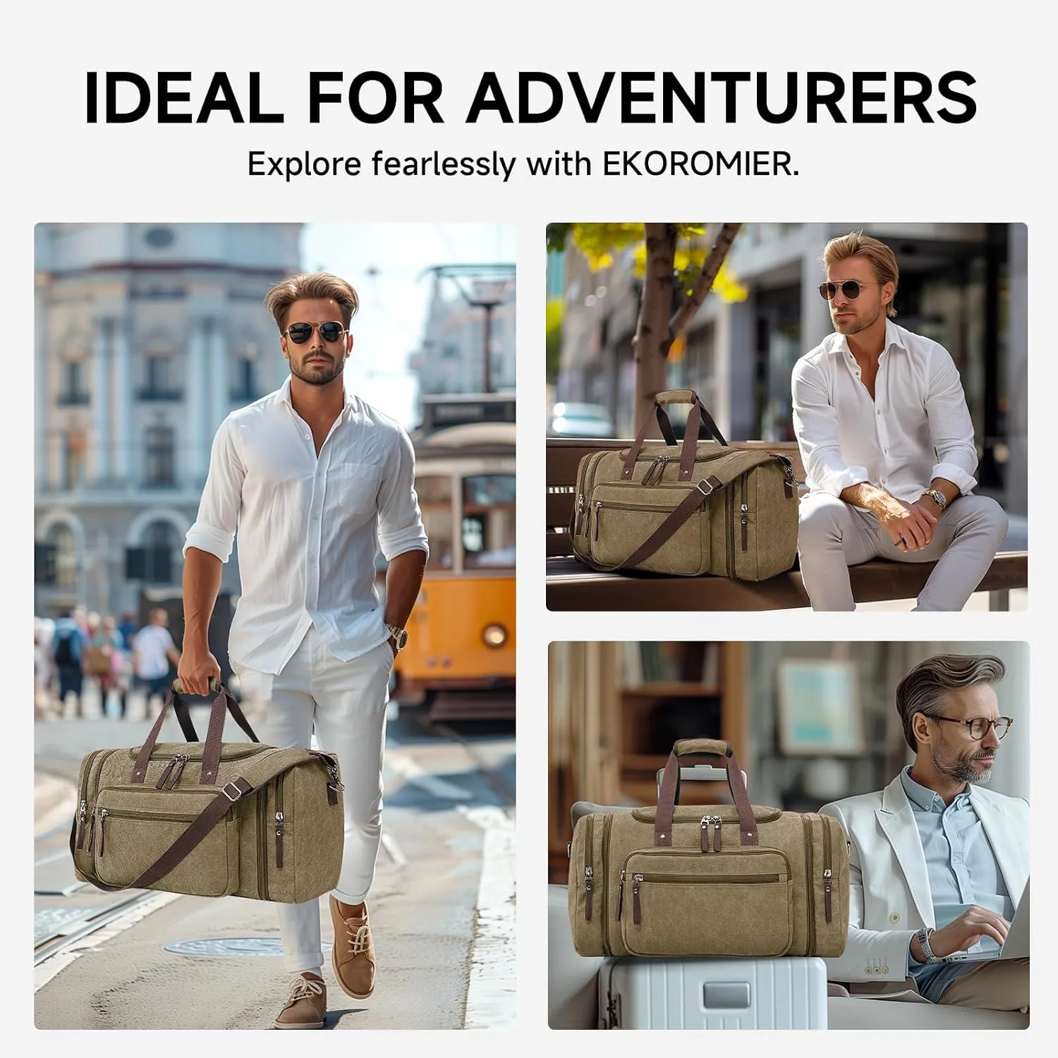 Canvas Duffle Bag for Travel 45L Duffel Overnight Weekender Bag
