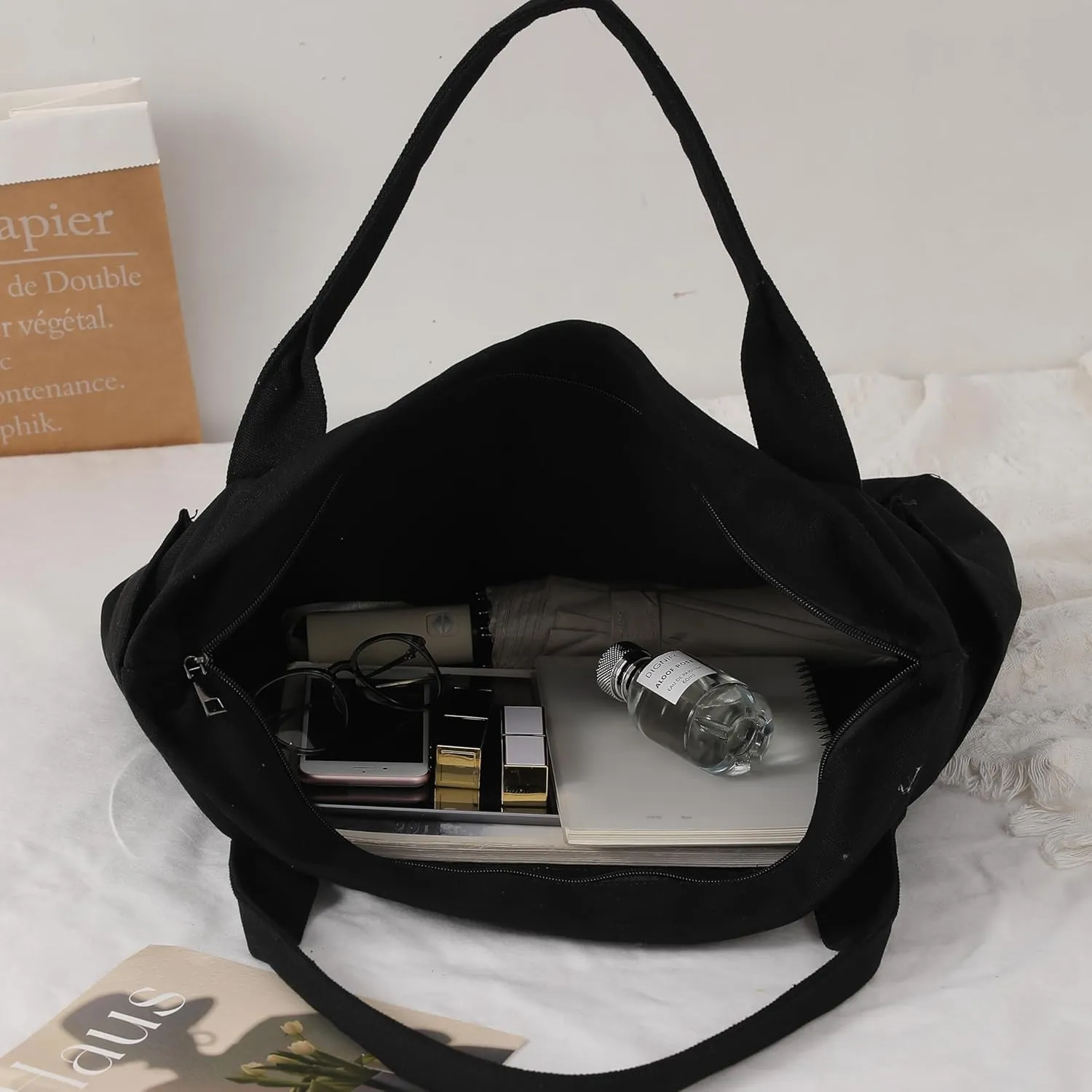 Canvas Tote Bag For Women With Pockets For Shopping Traveling Daily Commuting Beach Leisure And Fitness