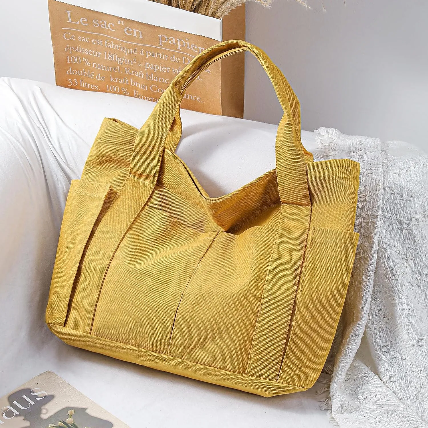 Canvas Tote Bag For Women With Pockets For Shopping Traveling Daily Commuting Beach Leisure And Fitness