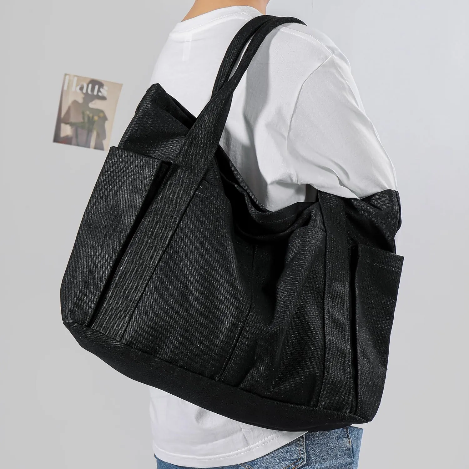 Canvas Tote Bag For Women With Pockets For Shopping Traveling Daily Commuting Beach Leisure And Fitness