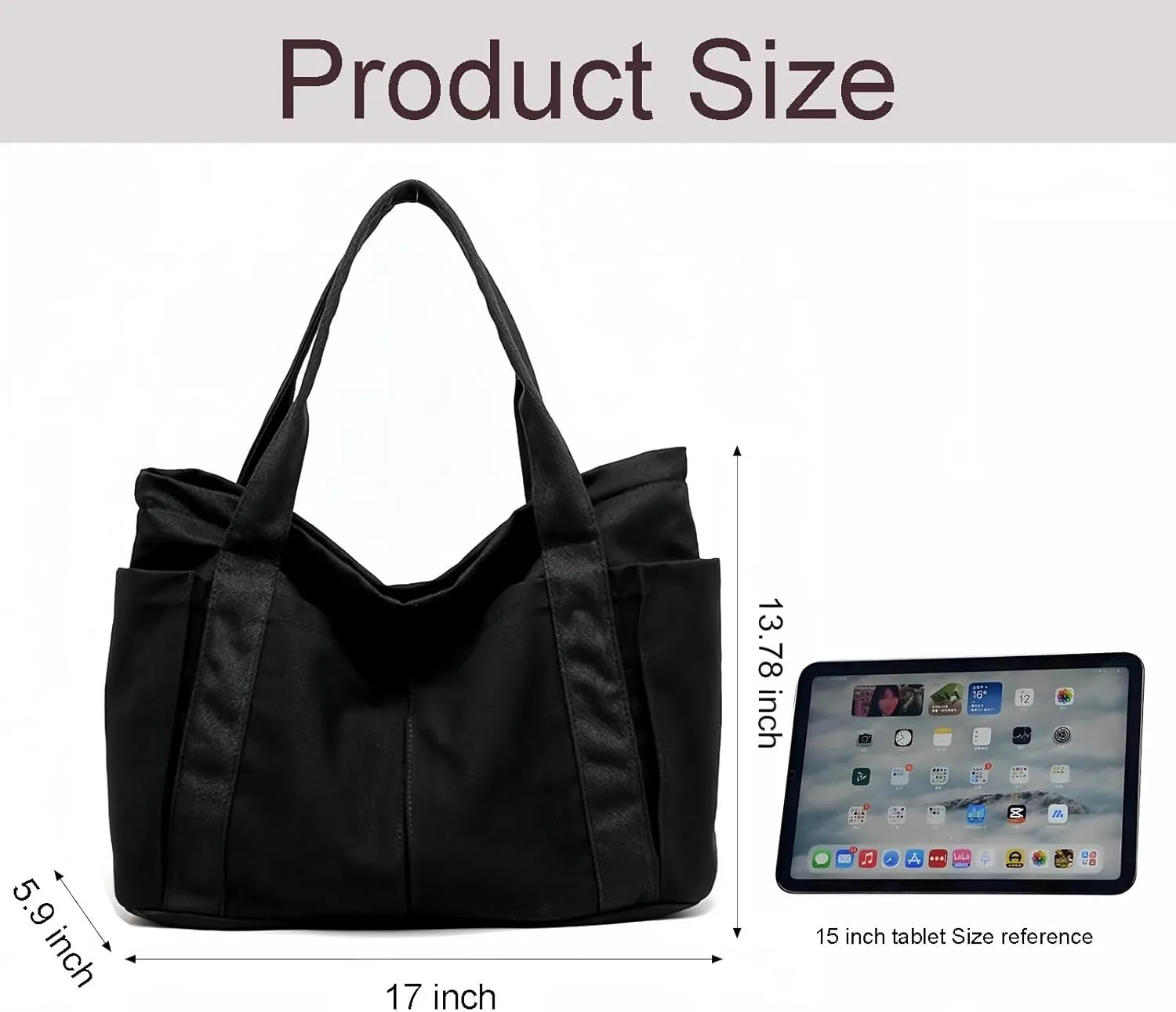 Canvas Tote Bag For Women With Pockets For Shopping Traveling Daily Commuting Beach Leisure And Fitness