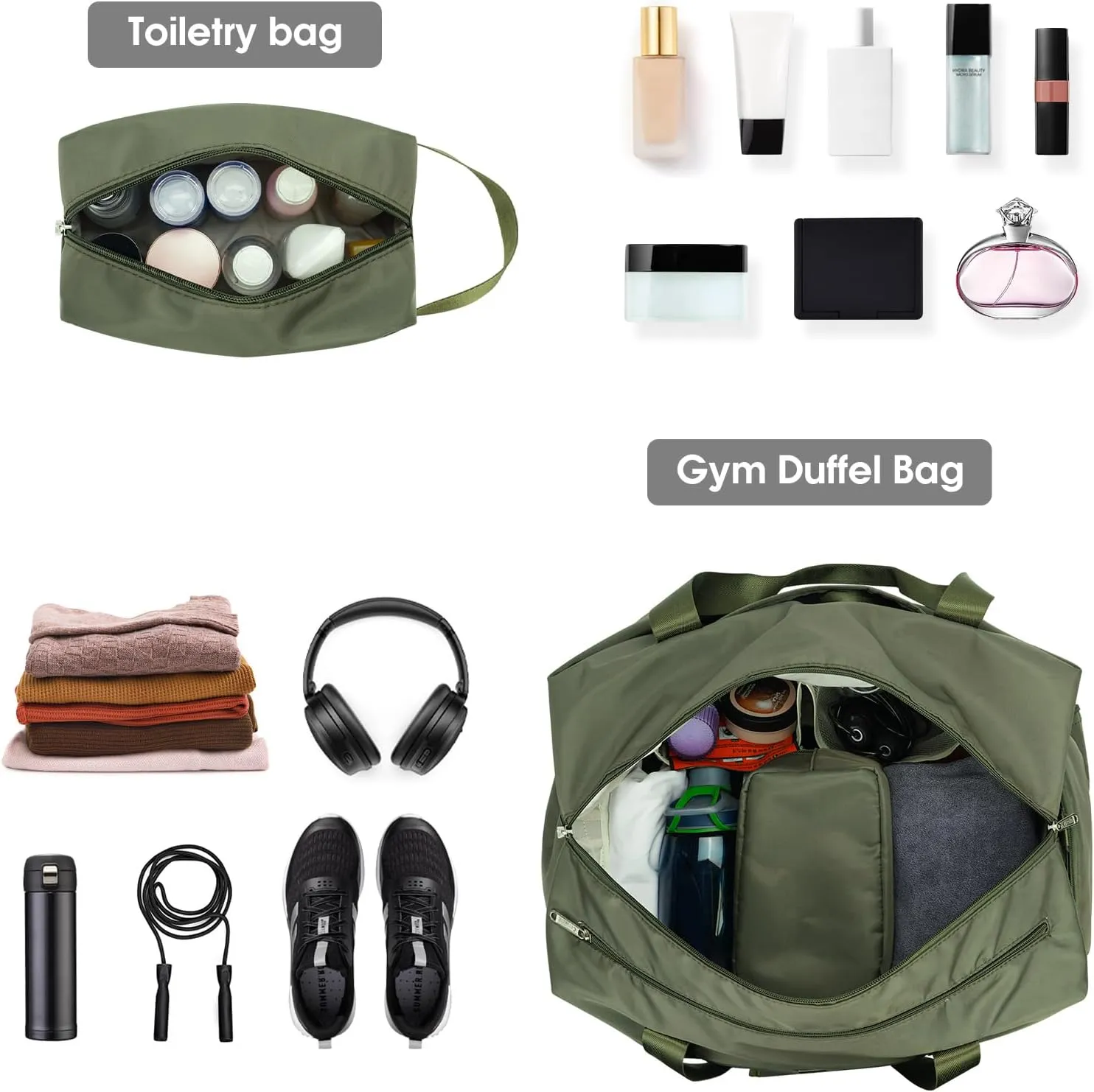 Ceneda 20" Gym Duffel Bag with Wet Pocket Shoes Compartment Portable Overnight Weekender Bag Travel bag Yoga Bag for Women (Green)