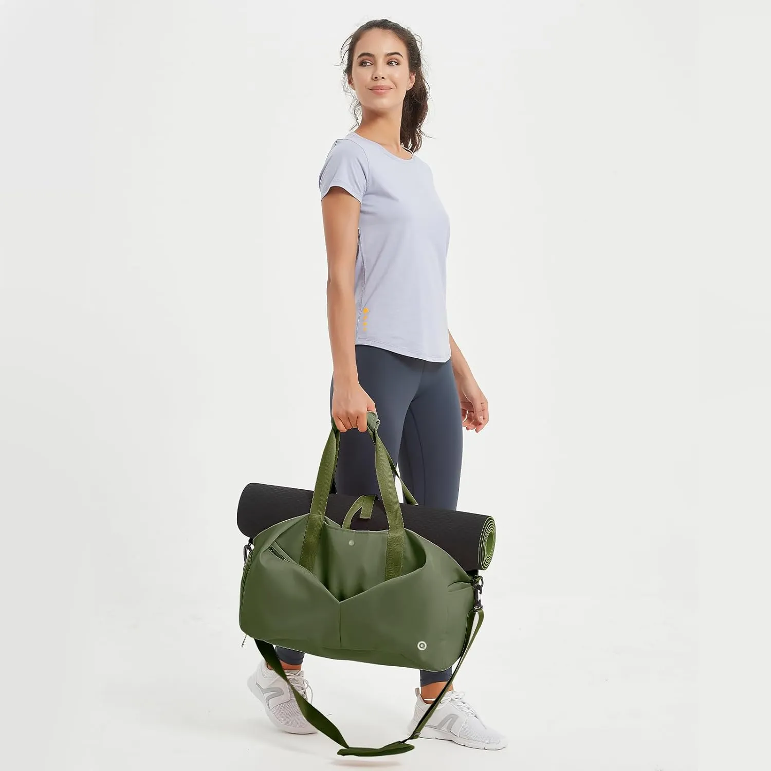 Ceneda 20" Gym Duffel Bag with Wet Pocket Shoes Compartment Portable Overnight Weekender Bag Travel bag Yoga Bag for Women (Green)