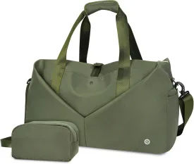 Ceneda 20" Gym Duffel Bag with Wet Pocket Shoes Compartment Portable Overnight Weekender Bag Travel bag Yoga Bag for Women (Green)