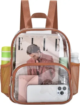 Clear Backpack for Stadium Events Clear Backpack 12x12x6 with Front Pocket for Concert Sport Fashion Women Backpack Events Work Travel(Coffee brown)