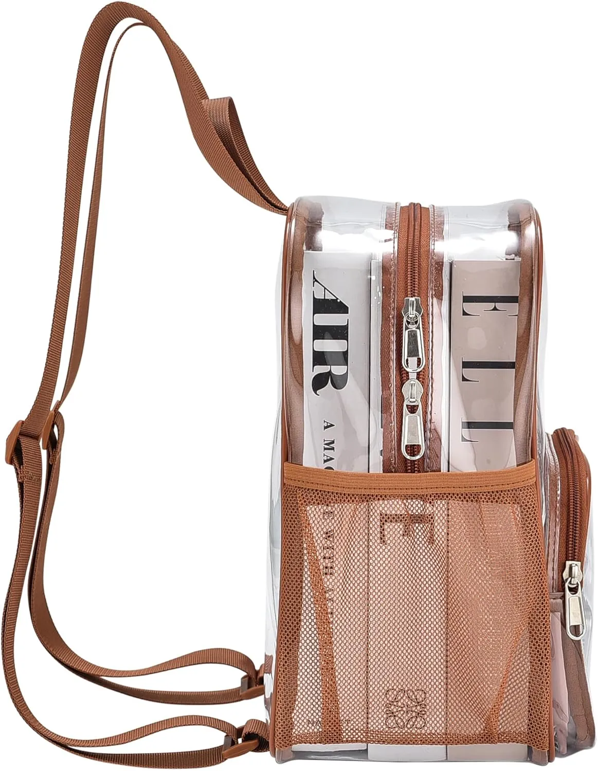 Clear Backpack for Stadium Events Clear Backpack 12x12x6 with Front Pocket for Concert Sport Fashion Women Backpack Events Work Travel(Coffee brown)