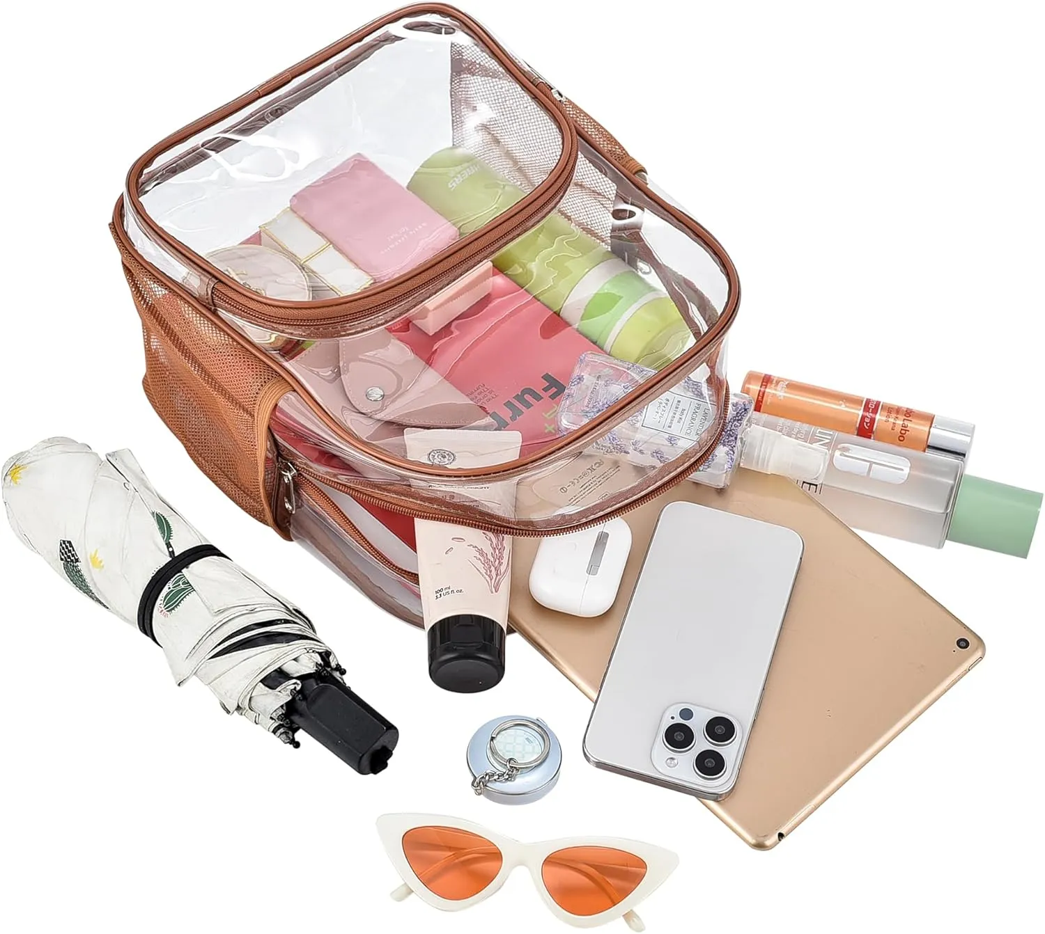 Clear Backpack for Stadium Events Clear Backpack 12x12x6 with Front Pocket for Concert Sport Fashion Women Backpack Events Work Travel(Coffee brown)