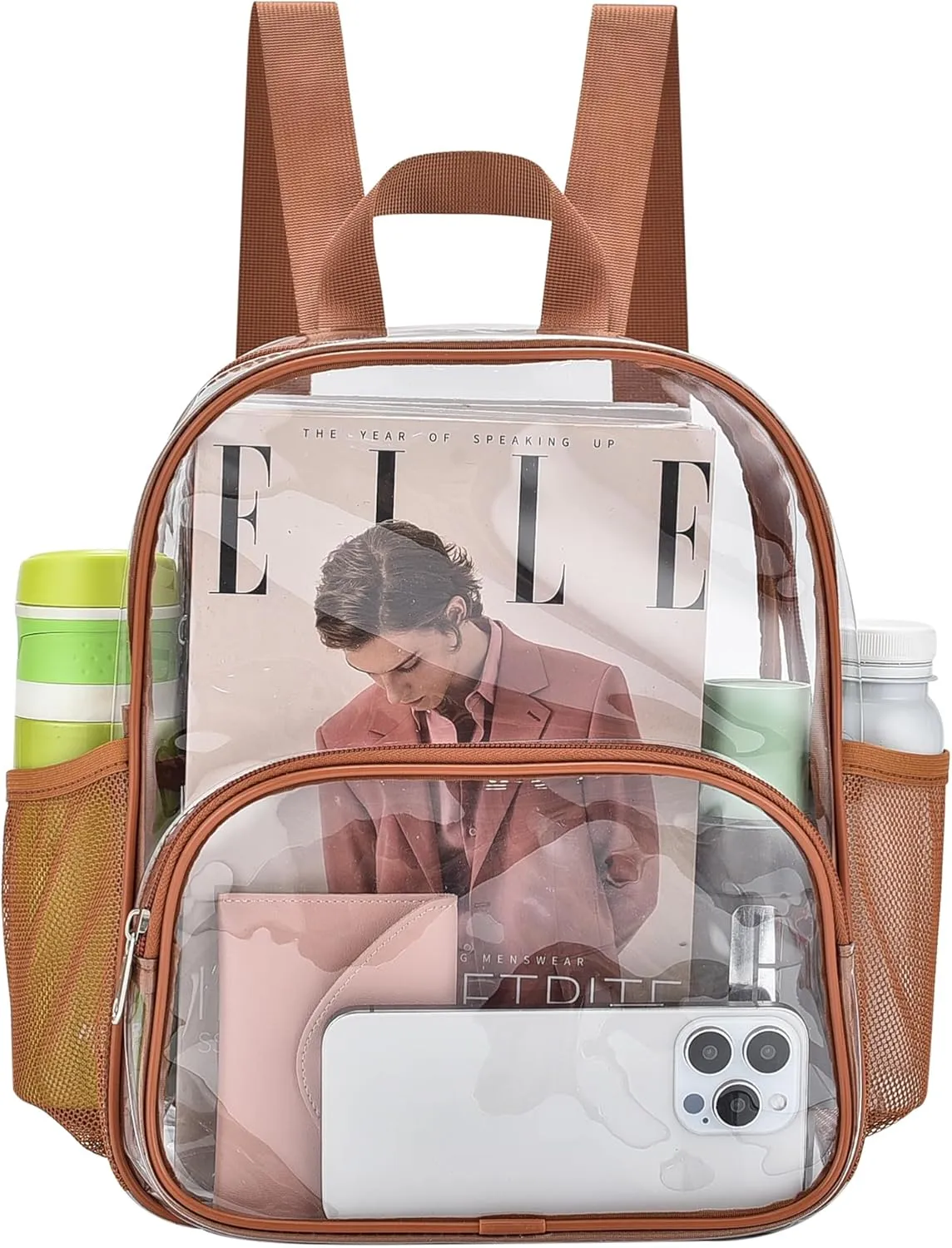 Clear Backpack for Stadium Events Clear Backpack 12x12x6 with Front Pocket for Concert Sport Fashion Women Backpack Events Work Travel(Coffee brown)
