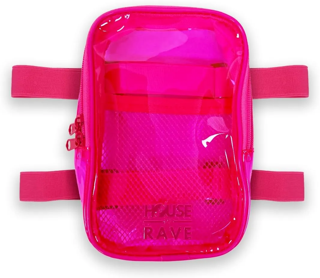 Clear Thigh Bag - Carnival Leg Bag w/Inner Mesh Pocket & Double Zipper - Neon Rave Thigh Bag for Women - Jelly Phone Holder Bag (Pink)