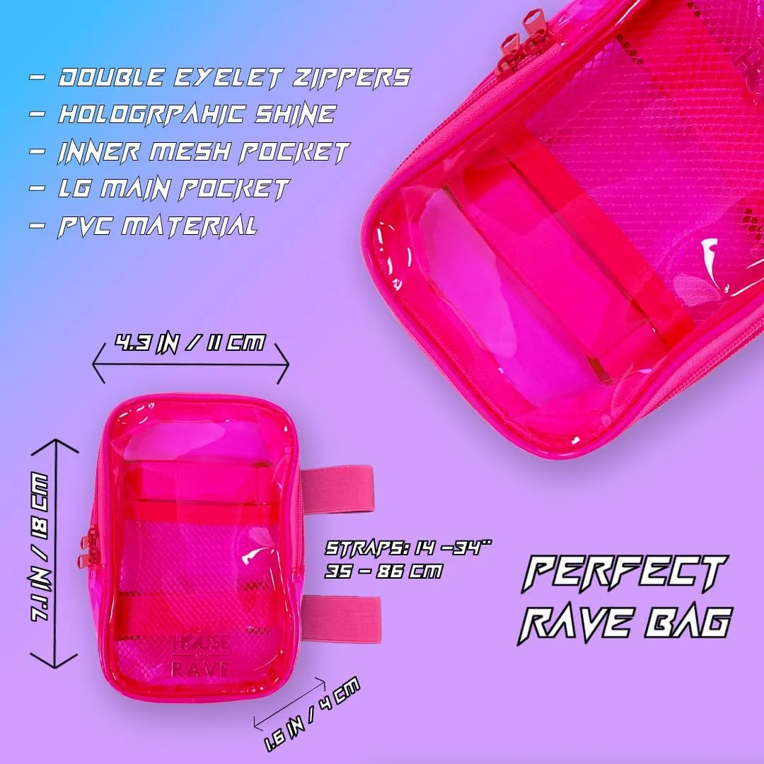 Clear Thigh Bag - Carnival Leg Bag w/Inner Mesh Pocket & Double Zipper - Neon Rave Thigh Bag for Women - Jelly Phone Holder Bag (Pink)