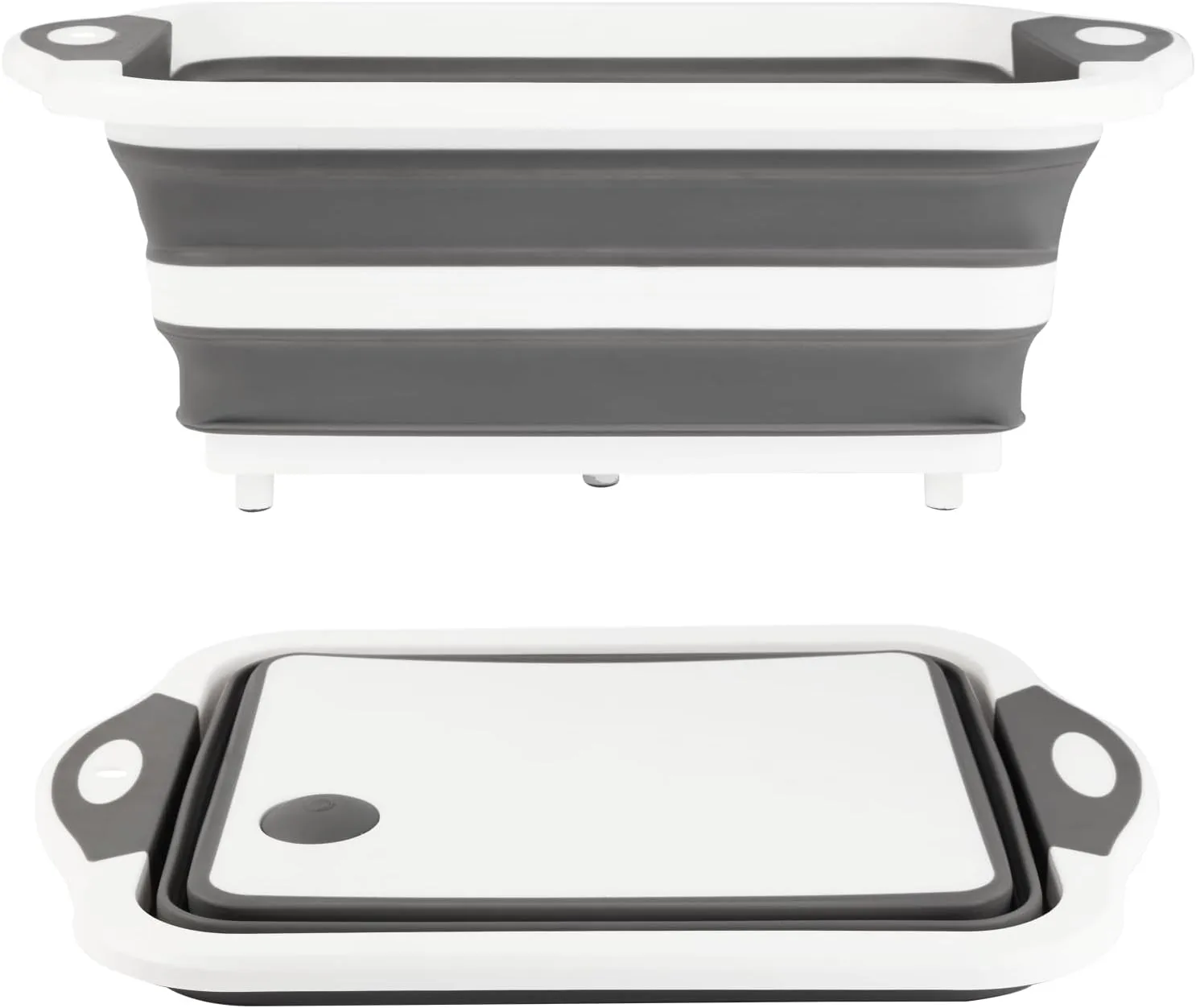 Collapsible BBQ Prep Tub/Cutting Board 10L, Foldable Dish Tub with Colander, Portable Camping Sink, Multifunction Dishing Basin Bucket Wash Tub for Kitchen Fruit Vegetable Picnic (Gray)
