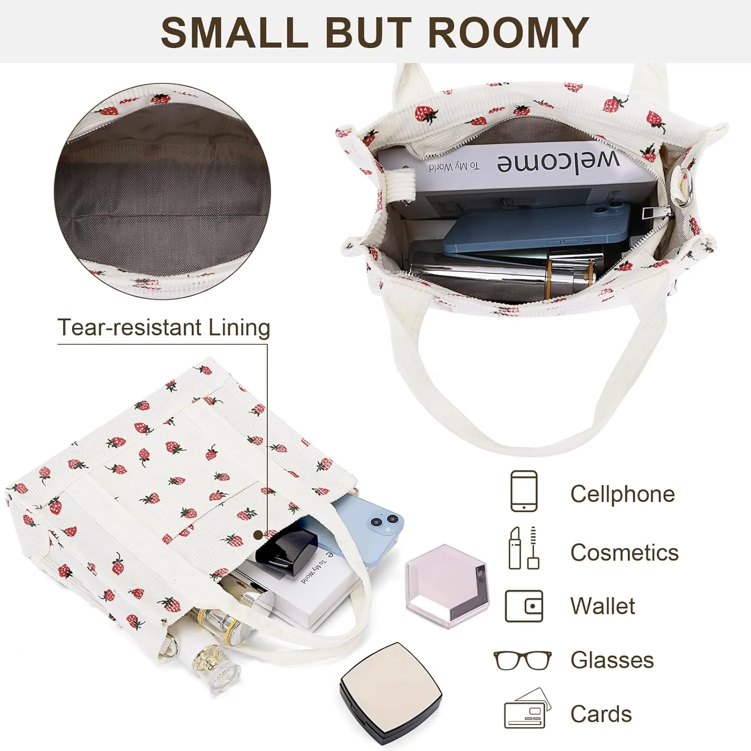 Corduroy Tote Bag Small Satchel Bag for Women Crossbody Bag Purse with Zipper Casual Hobo Handbag
