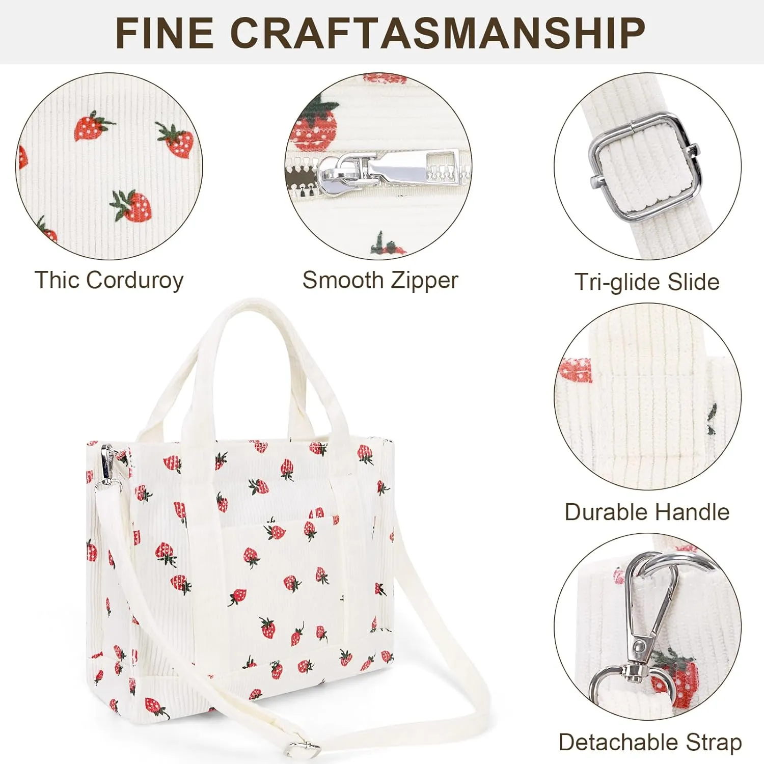 Corduroy Tote Bag Small Satchel Bag for Women Crossbody Bag Purse with Zipper Casual Hobo Handbag