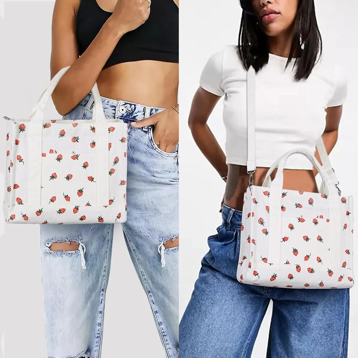 Corduroy Tote Bag Small Satchel Bag for Women Crossbody Bag Purse with Zipper Casual Hobo Handbag