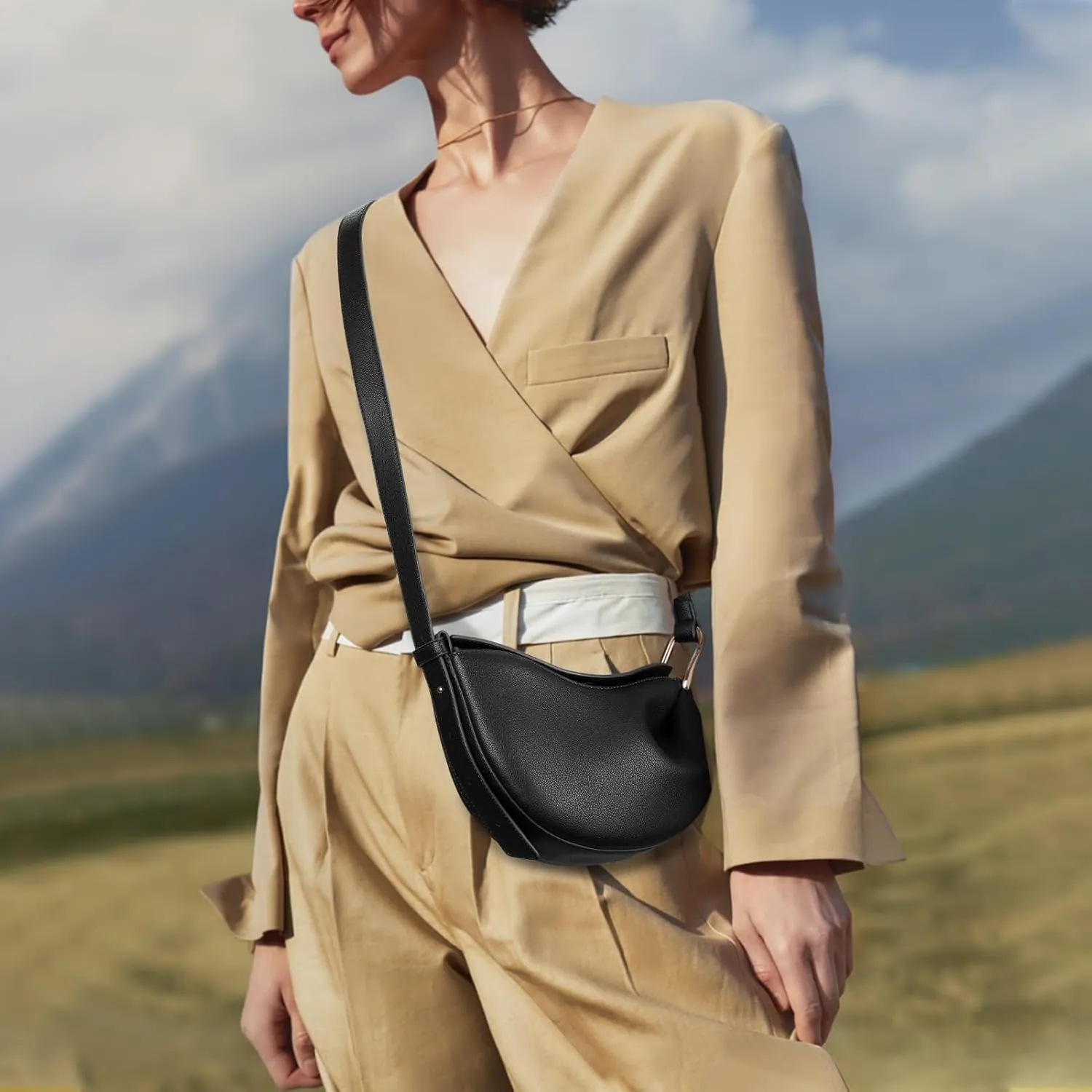 Crescent Crossbody Bags Dumpling PU Shoulder Bag Purses Small Trendy Designer Luxury Faux Leather Hobo Saddle Bag for Women